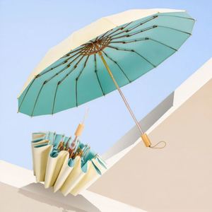 Paraguas Plegable de 16 Varillas, Manual, Minimalista, con Mango de Madera, Colorido, de Plástico y Aleación, Doble Uso, para Sol y Lluvia, Portátil, Personalizable para Chicas - Product Image 1