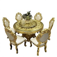 Ensemble de table à manger rotative en bois massif sculpté de style européen pour usage commercial hôtelier