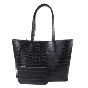 Guangzhou Manufacturer lady leather croco pattern handbag women bags with small pouch