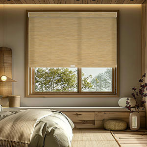 ZHENPIN pelindung UV tanpa kabel Roller tirai penyaringan cahaya tekstur kayu jendela nuansa imitasi kain bambu Built-in - Product Image 1
