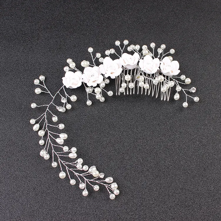 Braut Hochzeit Blume Haarkamm Strass Haarschmuck Kopfstücke Perle Seitenkämme Brautdekoration für Frauen und Mädchen