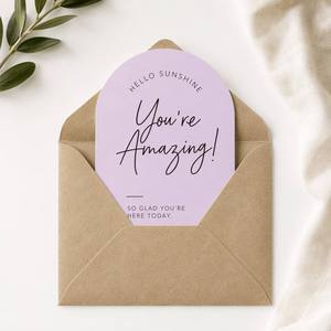 Biglietti di incoraggiamento a forma di arco 'Hello Sunshine <span class=keywords><strong>You</strong></span>'re Amazing' color lavanda con messaggio positivo e busta, vendita all'ingrosso - Product Image 4