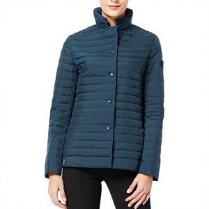 KIJQJW12 Women's Winter Casual <b>Quilted</b> Cotton <b>Jacket</b> Dark Blue Embroidery Striped Rivet Camouflage Long Sleeves Pearl Beading - Product Image 1