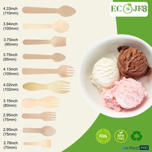 Cuillères en bois miniatures biodégradables écologiques, logo personnalisé, couverts jetables, 95 mm, cuillère à yaourt, cuillère à glace, à utiliser pour les fêtes - Product Image 3