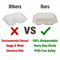 Bulk verpakte, magnetronbestendige bagasse voedselcontainer met 2 compartimenten, composteerbaar voor supermarkt en delicatessenwinkel