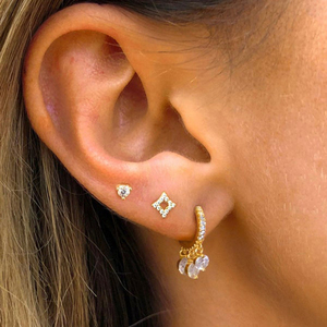 Boucles d'oreilles pendantes ROXI Fashion S925 en argent sterling avec trois zircons, boucles d'oreilles créoles plaquées or 18 carats - Product Image 4