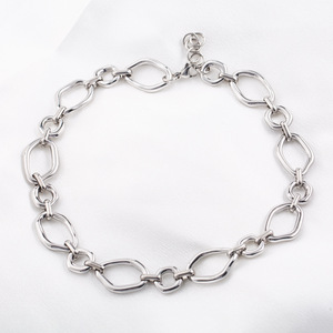yunnique Geometric Elliptical Link <b>Chain</b> Necklace Unisex Everyday Wear Silver Tone <b>Titanium</b> Steel Clavicle <b>Chain</b> XYN0247 - Product Image 1