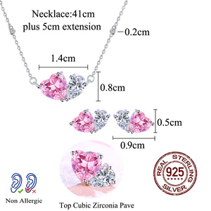 S925 gioielli in <span class=keywords><strong>argento</strong></span> Sterling trasparente zircone rosa bella collana orecchino a goccia con cuore per donna regalo di nozze - Product Image 6