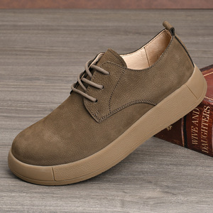 Chaussures décontractées pour hommes en cuir véritable à lacets, bout rond, semelle extérieure en caoutchouc, semelle intermédiaire EVA confortable pour le printemps - Product Image 1