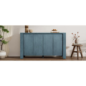 DB TREXM Navy 4-Door <b>Retro</b> <b>Sideboard</b> with Distressed Finish Modern Design Adjustable Shelves for Dining Kitchen Living Room - Product Image 4
