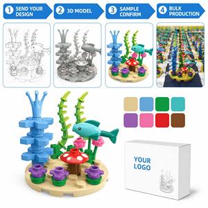 Set de Bloques de Construcción con Base Redonda y Escena Oceánica, con Peces, Algas y Hongos, Juguetes Compactos para Niños para Decoración de Mesa - Product Image 6