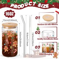 Mug à café/bière en verre de 16 oz personnalisé par le fabricant avec plusieurs logos de Noël, couvercle en bambou et paille, idéal pour les cadeaux de festival