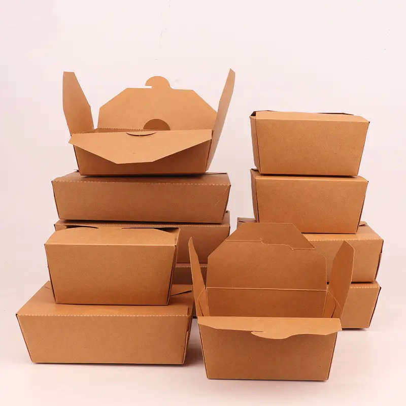使い捨ての厚手の四角い弁当箱フライドチキンとチップス紙箱テイクアウト包装箱