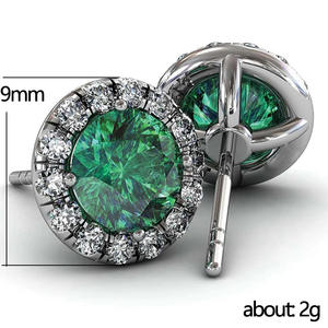 Pendientes de tuerca con gema verde E1109 y engaste de halo de diamantes, joyería fina clásica para mujer - Product Image 3