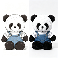 Peluche Panda Bouclé Moelleux de Haute Qualité avec Chemise à Carreaux Vintage et Salopette en Jean Assortie – Adorable Jouet en Peluche Panda Doux