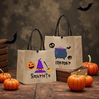 Bolsas de Yute Personalizadas para Halloween con Nombre, Bolsas de Regalo para Caramelos o Broma, MOQ Bajo de 30 Piezas, Bolsas de Yute con Estampado de Calabaza y Araña
