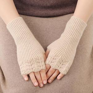 Mitaines chaudes d'hiver pour femmes, en laine mérinos et cachemire 100%, tricotées côtelées, rouges et noires, sans doigts, pour l'extérieur - Product Image 1