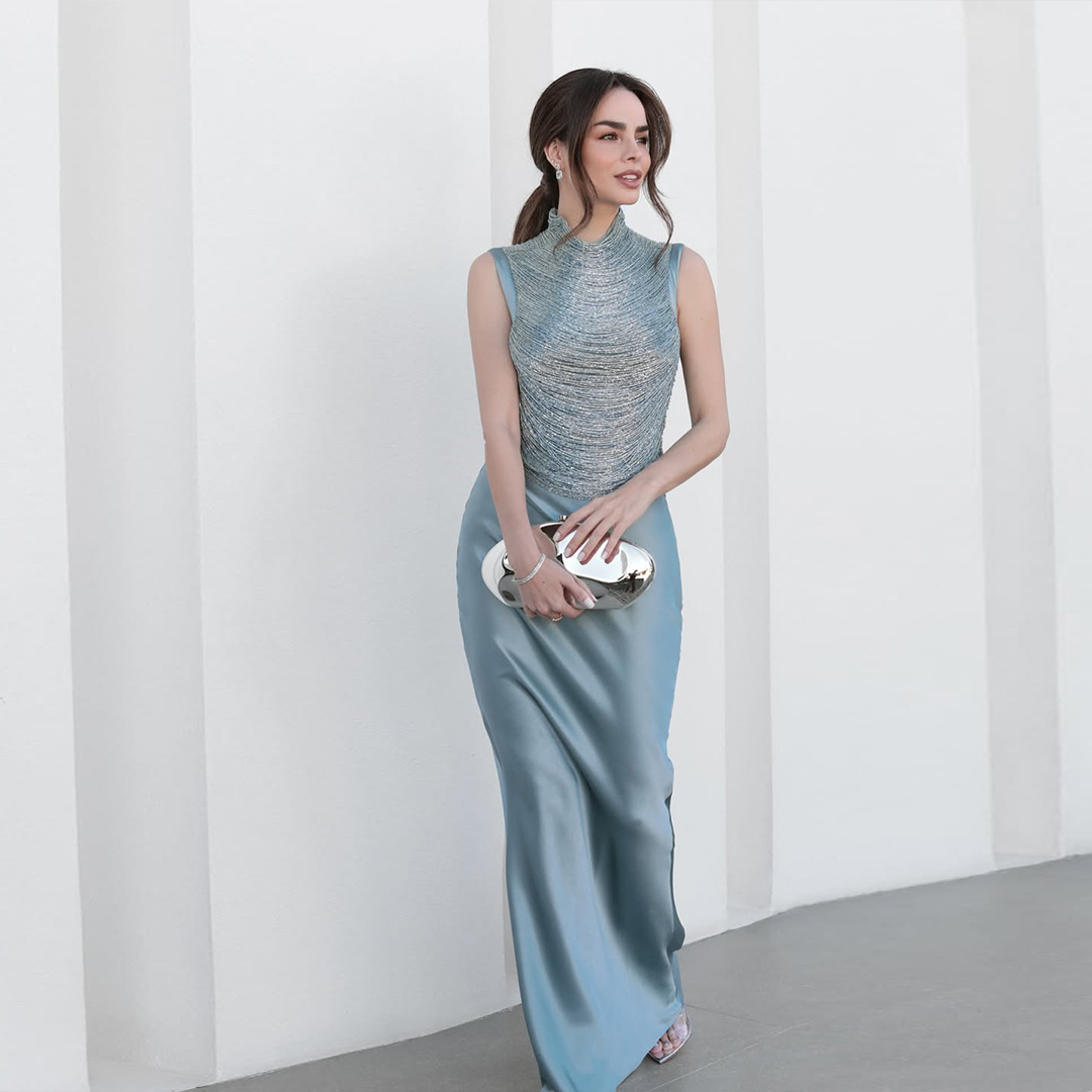 Low Price Silky Blue Dress Elegant Sleeveless Design | Alibaba.com