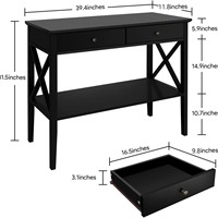 Table basse en bois durable X-Base, meubles modernes pour salon, pin noir, deux tiroirs, style panneau