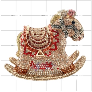 Pochette de soirée pour femme, motif cheval à bascule orné de strass et de cristaux, pour fêtes et sorties nocturnes - Product Image 5