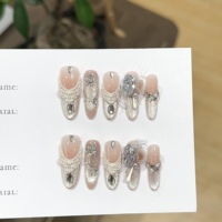 Ongles à presser personnalisables faits à la main, style bohème, fleurs 3D, gemmes, à coller, forme stiletto, réutilisables, en PMMA, longs.