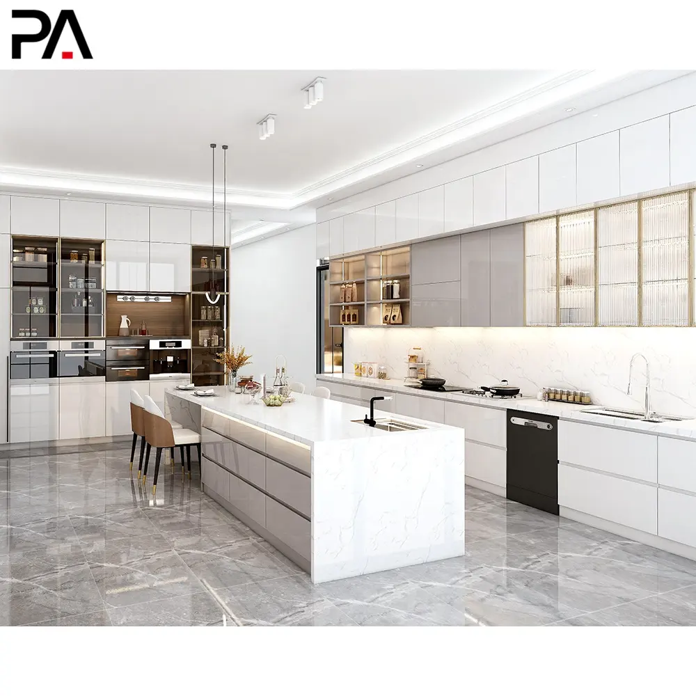 Armoires de cuisine modulaire moderne, finition brillante, haut de gamme, nouveauté PA