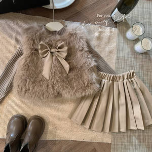 Set di abbigliamento per ragazze invernali Pullover in maglia autunnale + gilet di pelliccia sintetica + gonna in pelle di peluche abiti per bambini da festa da principessa 2-7Y - Product Image 4