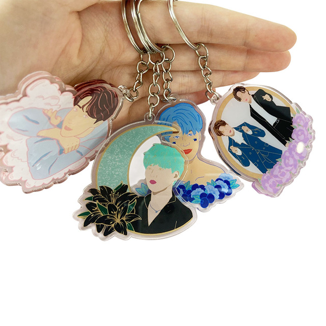 Custom clear Glitter Acrylic Keychains Epoxy Holographic Kpop Printed Acrylic Charms