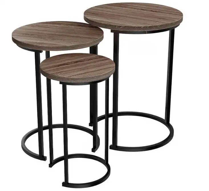 Set di nidificazione rotondo di 3 look moderno con Base nera per tavolino da salotto