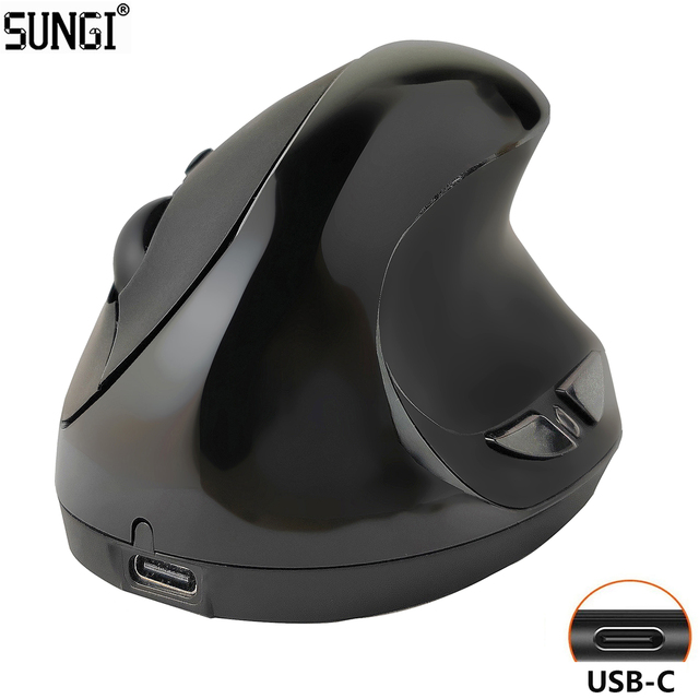 Wireless Vertical Mouse 2.4GHz Optical Ergonomic Mouse with USB-C Rechargeable Battery Adjustable DPI 800 1200 1600 for Work