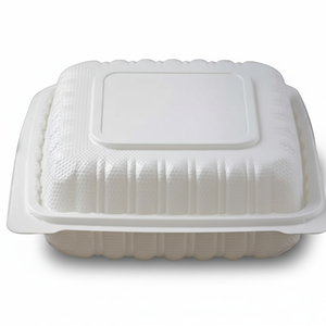 Contenitori a conchiglia bianchi 8x8 pollici (150 pz/scatola) con coperchio incernierato, adatti al microonde per la preparazione dei pasti, catering, asporto e food truck - Product Image 1