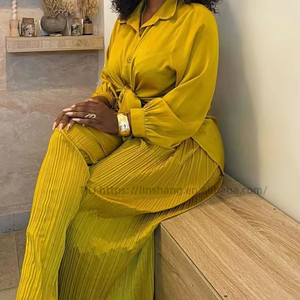 Women's New Arrivals Casual Long-Sleeve Shirt & Straight-Leg <b>Pants</b> African Plus Size Stylish Fashion 2-Piece Set Fashion - Product Image 4