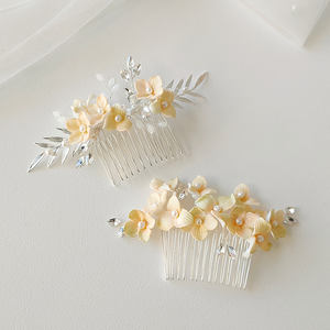 Peineta de Flores de Cerámica con Degradado Amarillo Verde, Elegante Tocado de Pedrería para Novia de Boda - Product Image 4