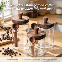 Articles de cuisine écologiques faits à la main, pot de rangement pour aliments, café et épices en verre borosilicate transparent rond de haute qualité avec couvercle en bois et cuillère