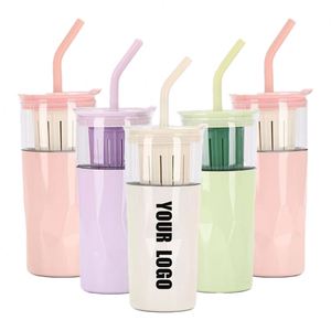 Tasse isotherme promotionnelle en verre borosilicate pour femme, tasse personnalisée en acier inoxydable 304, tasse à eau de bureau double paroi avec logo personnalisé - Product Image 1