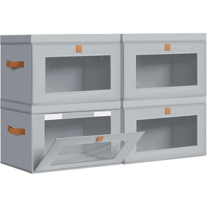 Cubes de rangement pliables en tissu avec fenêtre en PVC et poignées pour l'organisation du placard, bacs de rangement avec couvercles - Product Image 1