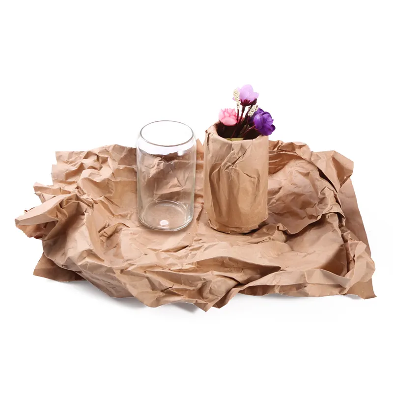 100% Recyclable Brown Kraft Paper Roll Friendly Void Fill & Fan Fold Cushioning Wrapping Paper for Packing Moving Wood Material
