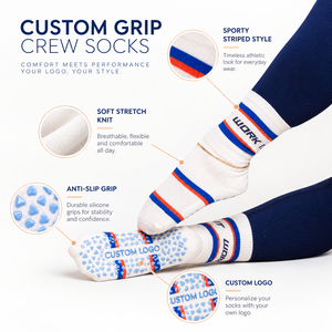 Sporty Custom Logo White Red Blue Stripe Crew Silicone Dot Yoga <b>Socks</b> Pilates Grip <b>Socks</b> Non Slip for Daily Wear - Product Image 1