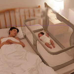 Nouveau Lit Bébé Convertilbe 3-en-1 Multifonctionnel avec Barrière de Sécurité en Plastique et Sommier, Lit de Voyage pour Bébés - Product Image 1