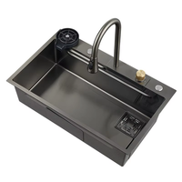 Évier de cuisine carré en acier inoxydable fait main, style minimaliste moderne, rouge, avec distributeur de savon, égouttoir et bac unique