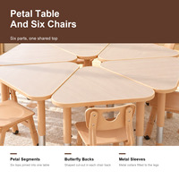 Ensemble table et chaises pétales en bois pour la maternelle, six places, mobilier de classe Montessori pour enfants, garderie et crèche
