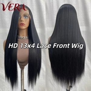 วิกผมพรีเมียม Futura Fibra Synthetic แบบขายส่ง HD 13*4 Lace Front  แสกได้ 320 กรัม สีดำตรงธรรมชาติ  แบบด้า<span class=keywords><strong>น</strong></span>  ทนความร้อน - Product Image 1
