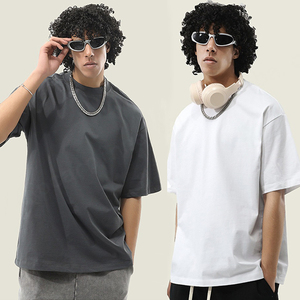Camiseta de calle de algodón en blanco de alta calidad, camiseta de gran tamaño con hombros caídos, camiseta gris de peso pesado con logotipo impreso personalizado para hombres - Product Image 1