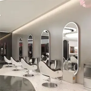 Barber Shop Floor Hairdressing Hair Salon Led Mirror Sliver Ellipse Round Hair Salon Mirror Trade