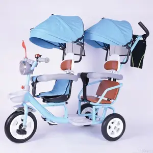 מפעל סיטונאי תינוק תאומים תלת אופן מתקפל 3 גלגל אופניים עם שמש לשפוך ילד trike זול 4 ב 1 מושב כפול תלת אופן עבור ילד