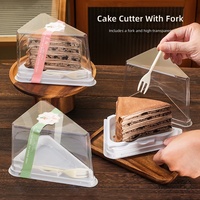 Boîte d'emballage en plastique transparente triangulaire pour mousse au chocolat, tiramisu, gâteau, dessert, avec fourchette