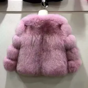 Nuovo Lussuoso Cappotto in <span class=keywords><strong>Vera</strong></span> Pelliccia di Volpe per Bambini, Giacca in <span class=keywords><strong>Pelle</strong></span> con Maniche a Righe, Alta Qualità, <span class=keywords><strong>Vera</strong></span> Pelliccia Naturale di Volpe - Product Image 3
