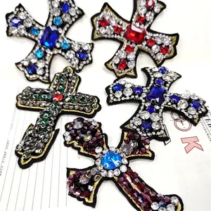 Handmade Embroidery Colorful Red Christian Baby Brooch Pin Rhinestone Cross Patches Badge Holder & Accessories for Clothes