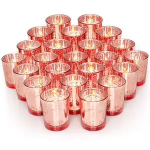 斑点汞粉色玻璃烛台许愿烛台圣诞派对装饰品婚礼桌摆件