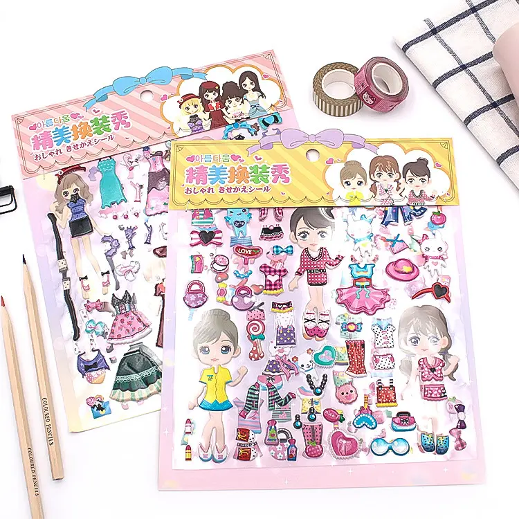 DIY Decal Decor Waterproof Kawaii Custom Carton 3d Princess Girls Toy Dress Up Puffy Sticker For Kids Promotional Gifts